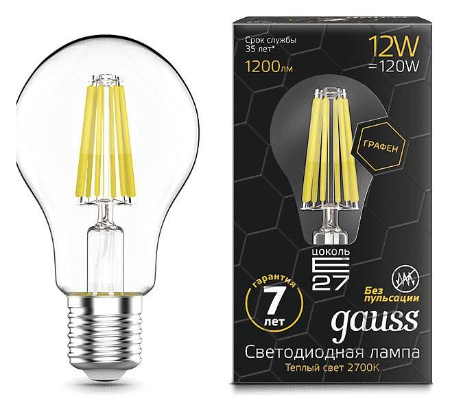 Лампа светодиодная Gauss LED Filament Graphene E27 12Вт 2700K 102802112