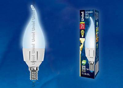 Лампа светодиодная (UL-00002415) E14 7W 4000K свеча на ветру матовая LED-CW37 7W/NW/E14/FR PLP01WH